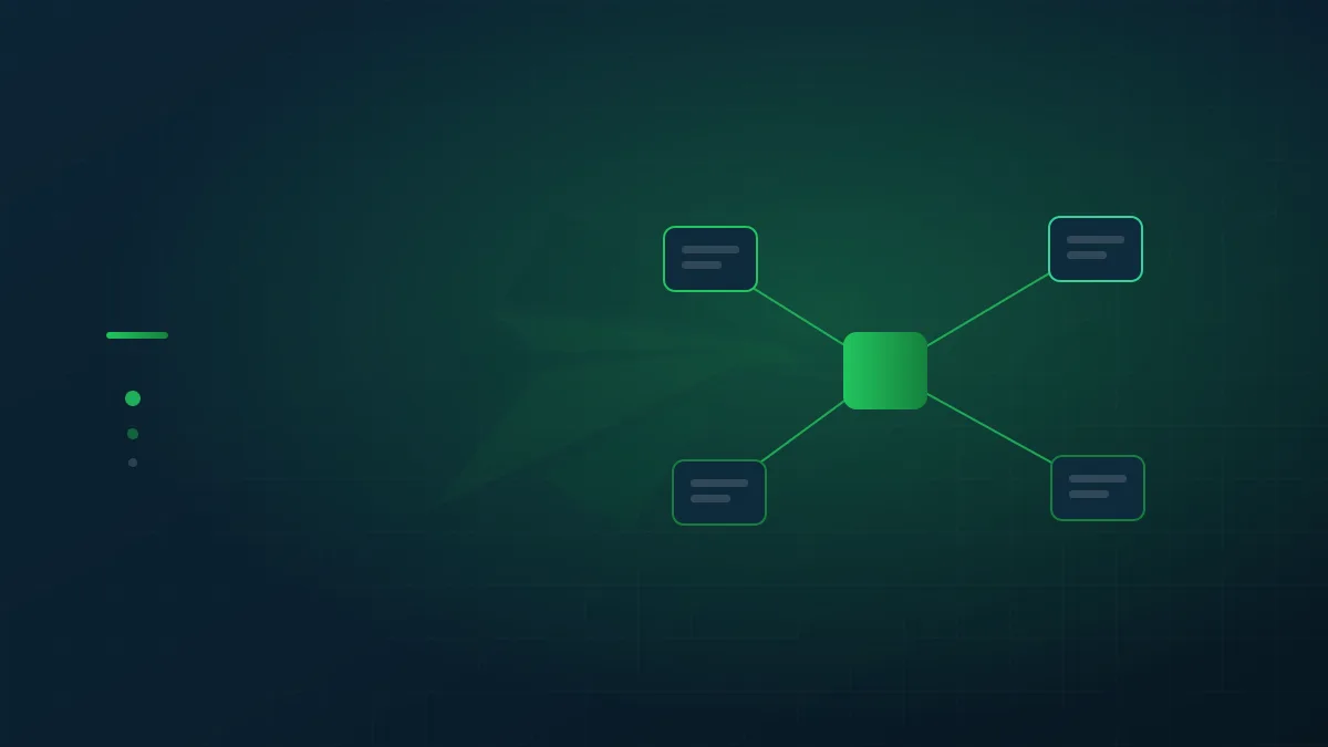 A brass blueprint stencil on dark slate casting clean green light through cut-out shapes that form labeled connected nodes, representing a structured data graph of entities