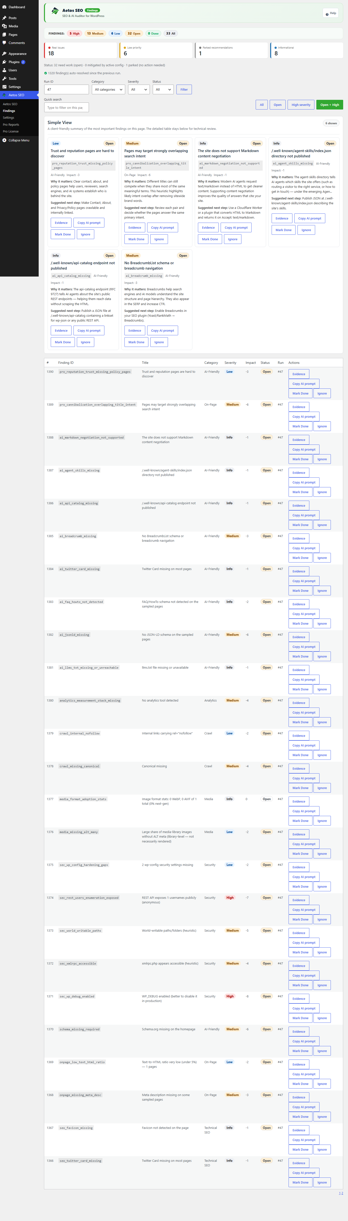Aetos SEO Pro findings in English